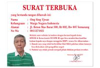 Tidak Jadi Pihak Tapi Rumah Dieksekusi,Ong Sing Tjwan Kirim Surat Terbuka Kepada DPR